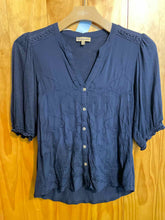 Load image into Gallery viewer, Size L Democracy Navy Women&#39;s Short Sleeve Shirt
