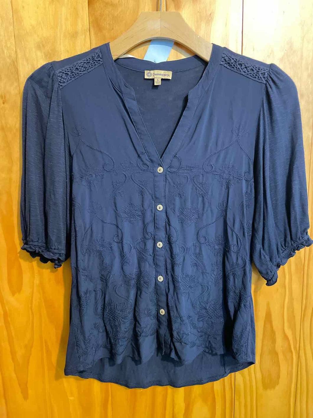 Size L Democracy Navy Women's Short Sleeve Shirt