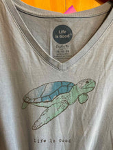 Load image into Gallery viewer, Size XL Life is Good Light Blue Women&#39;s Short Sleeve Shirt

