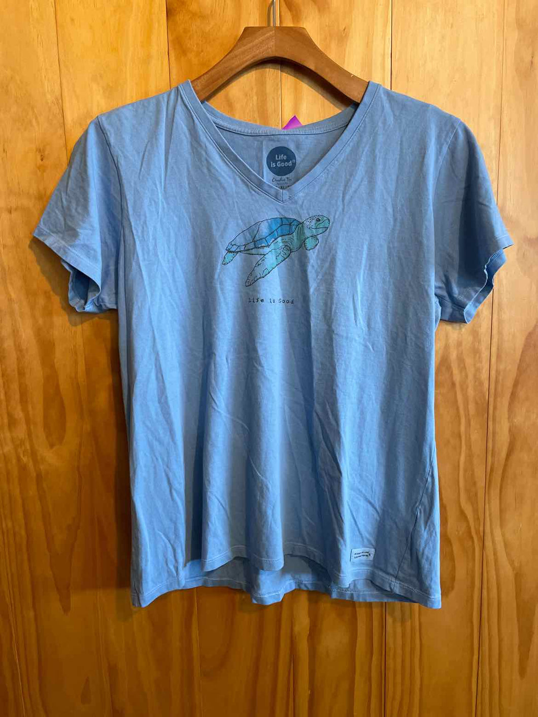Size XL Life is Good Light Blue Women's Short Sleeve Shirt